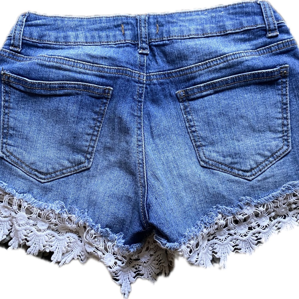 Women's Blue Denim Lace Trim Shorts